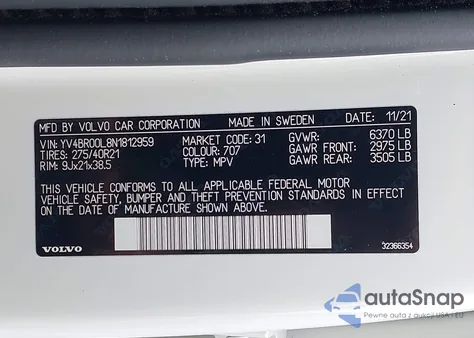 2022 Volvo Xc90 Recharge Plug-In Hybrid T8 Inscription 6 Passenger from USA, damaged, VIN YV4BR00L8N1812959